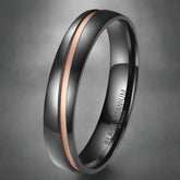 Black titanium ring with rose gold accent on a white background