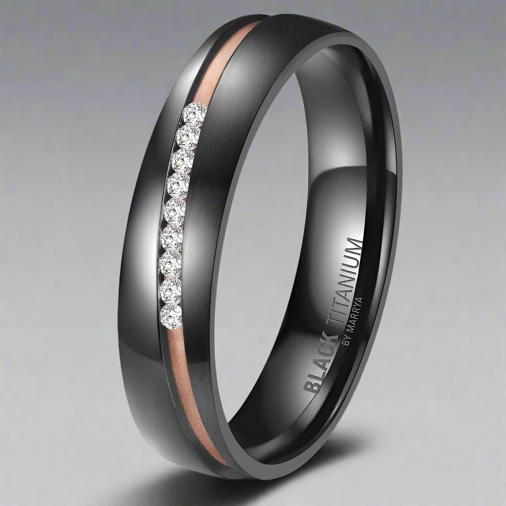 black titanium and rose gold ring