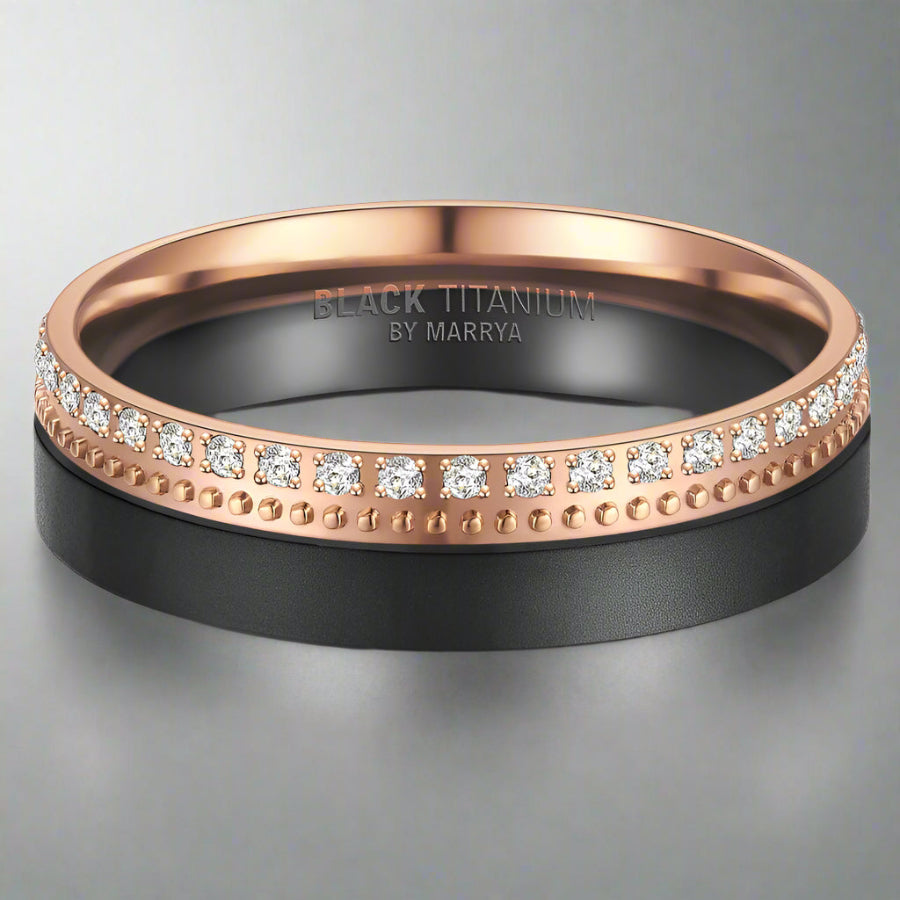 Ring with diamonds black titanium and rose gold