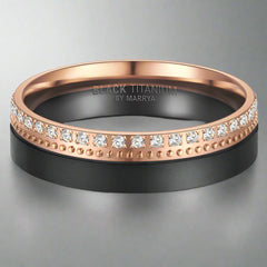 Ring with diamonds black titanium and rose gold