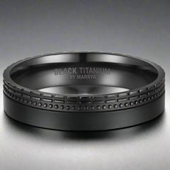 Black titanium ring with embossed detail