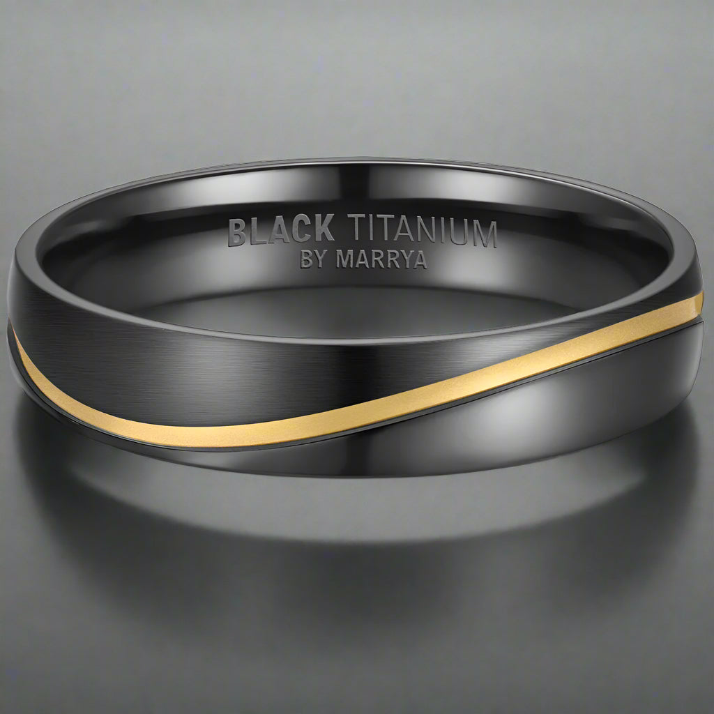 black titanium ring with gold wave detail
