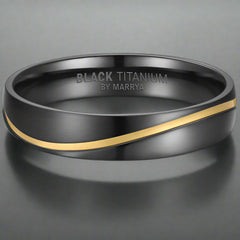 black titanium ring with gold wave detail