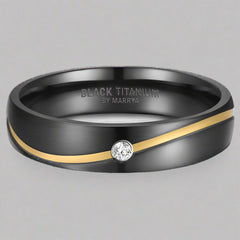 Ladies Black Titanium Ring with Diamond and Gold detail