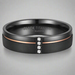 The Four Stars Ring - Black Titanium  Diamond & Rose Gold Detail