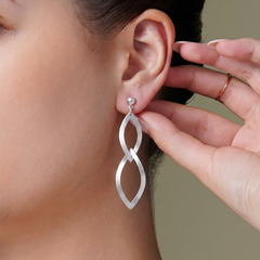 Long elongated silver link earrings