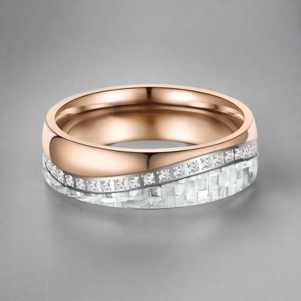 Rose gold and grey carbon ring