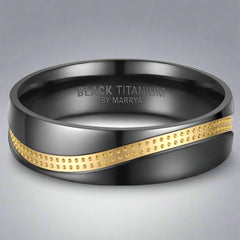 Obsidian Wave - Black Titanium and 14ct Yellow Gold Ring