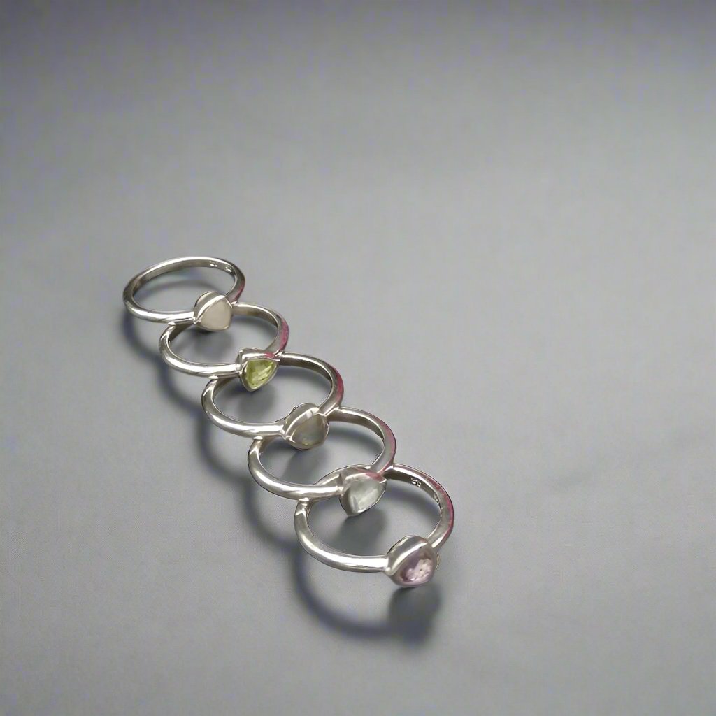 Triangle gemstone silver stacker rings - doyle design dublin