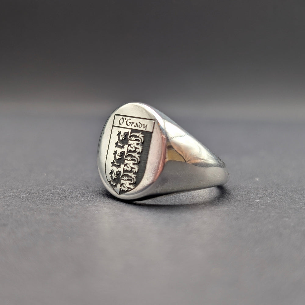 signet ring with o grady family crest in silver