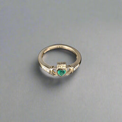 Gemstone Claddagh Ring with Diamond Shoulders