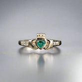 Gemstone Claddagh Ring with Diamond Shoulders