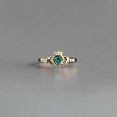 Gemstone Claddagh Ring with Diamond Shoulders