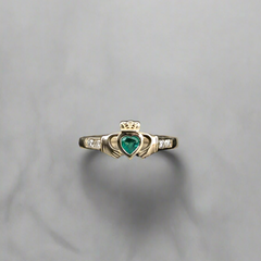Gemstone Claddagh Ring with Diamond Shoulders