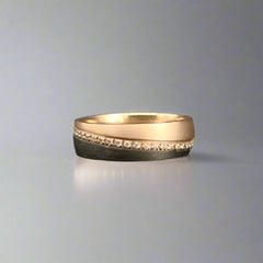 rose gold ring with titanium and diamond set