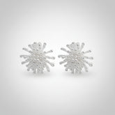Two silver stud earrings on a white background