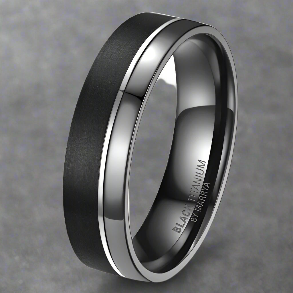 Black and silver titanium ring