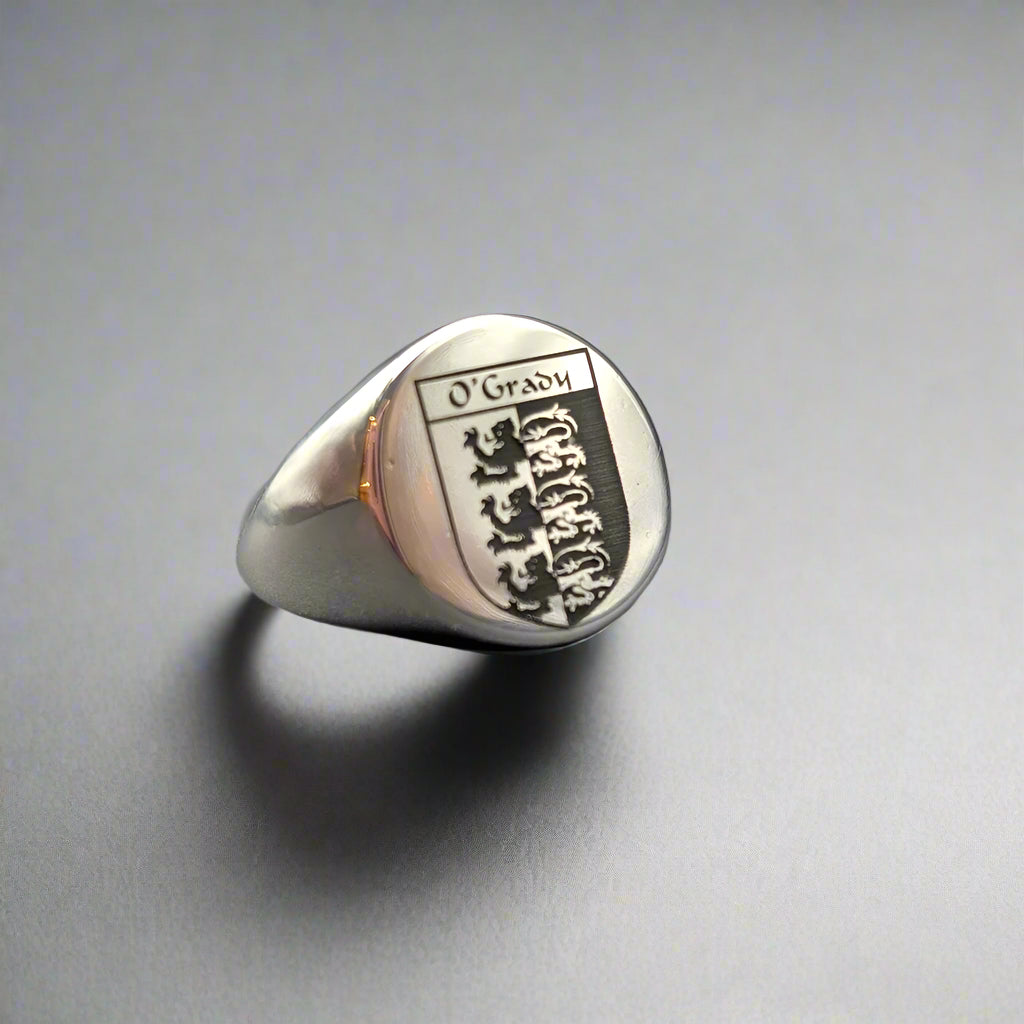 Silver signet ring with family crest