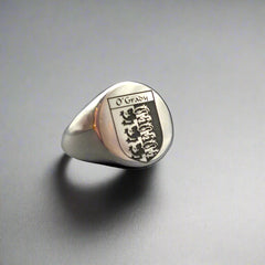 Silver signet ring with family crest