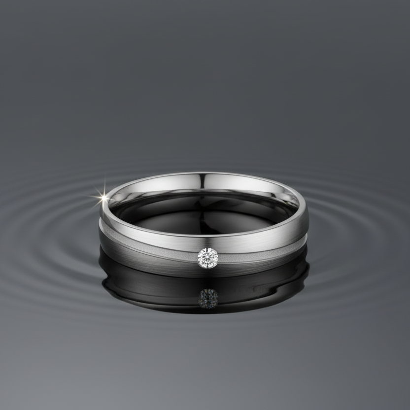 Grey titanium ring set with diamon
