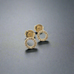 Diamond Halo stud Earrings - 14ct Gold