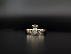 Solid Gold Claddagh Ring with Gemstone Heart