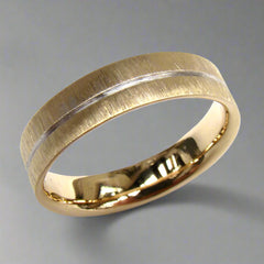 Gold Wedding Ring with Groove Detail & Scratch Finish (inside court) - Doyle Design Dublin