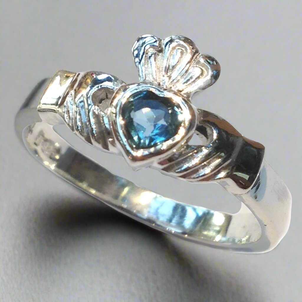 Claddagh Ring with Gemstone Heart - Doyle Design Dublin