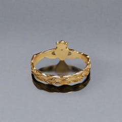 Celtic Knotwork on Claddagh ring in gold - Doyle Design Dublin