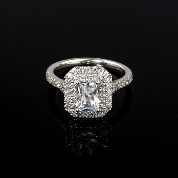 Rectangular Radiant Cut Double Halo Diamond Ring - Doyle Design Dublin