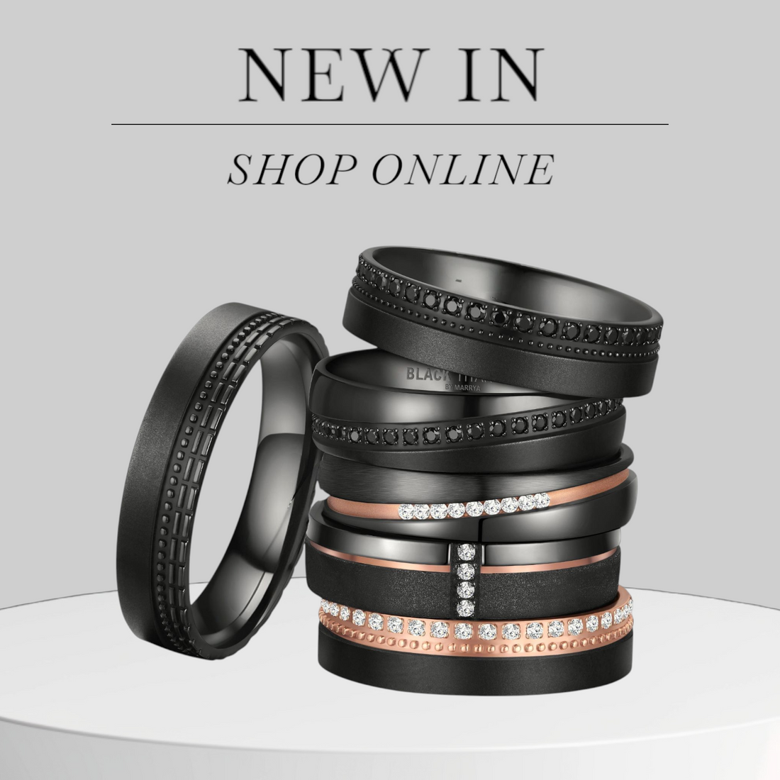 black titanium, tantalum and grey titanium rings