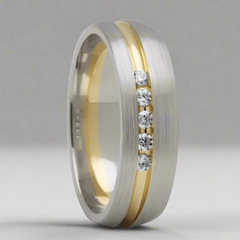 Diamond Set Groove Ring (two tone)