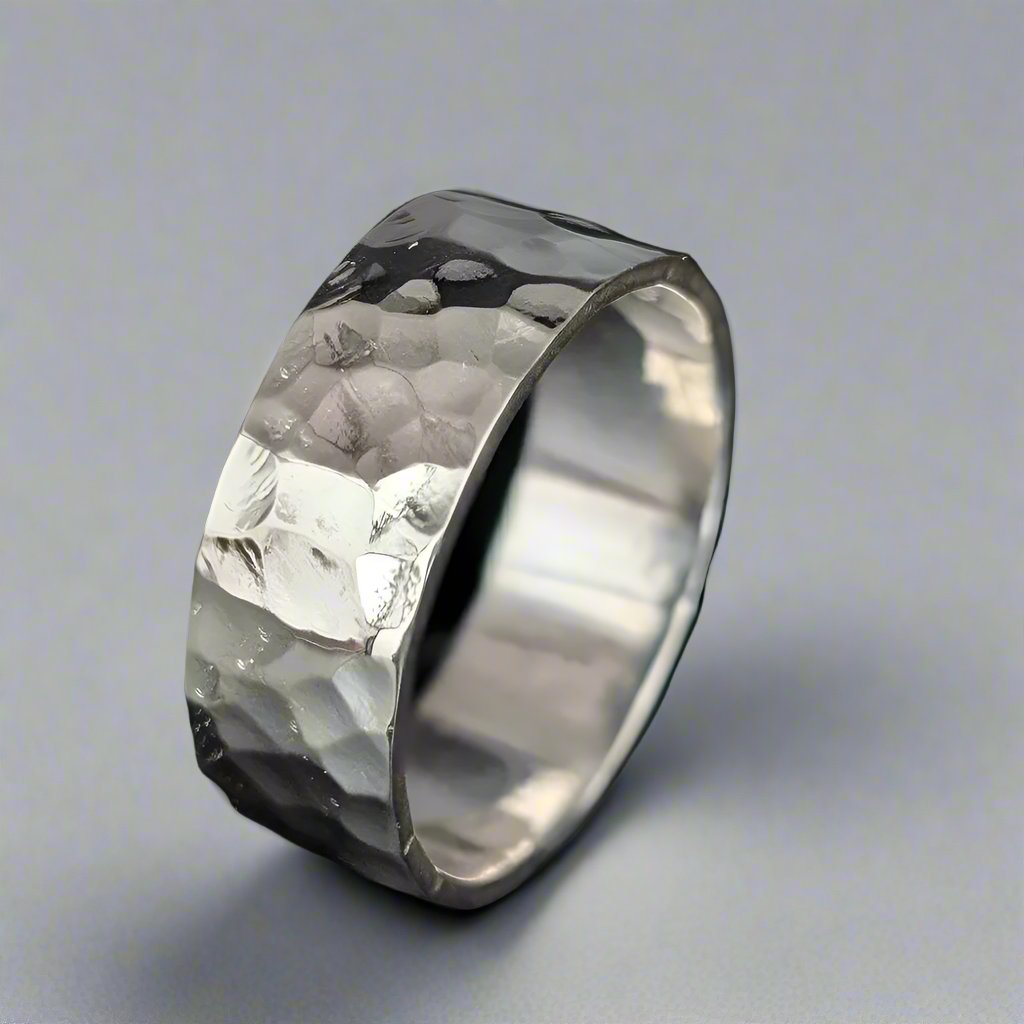 silver ring with hammered texture finish