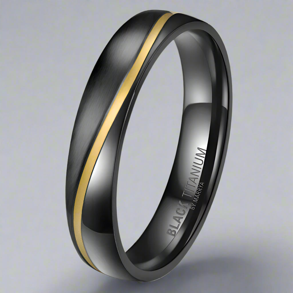 Gold Wave Black Titanium Ring