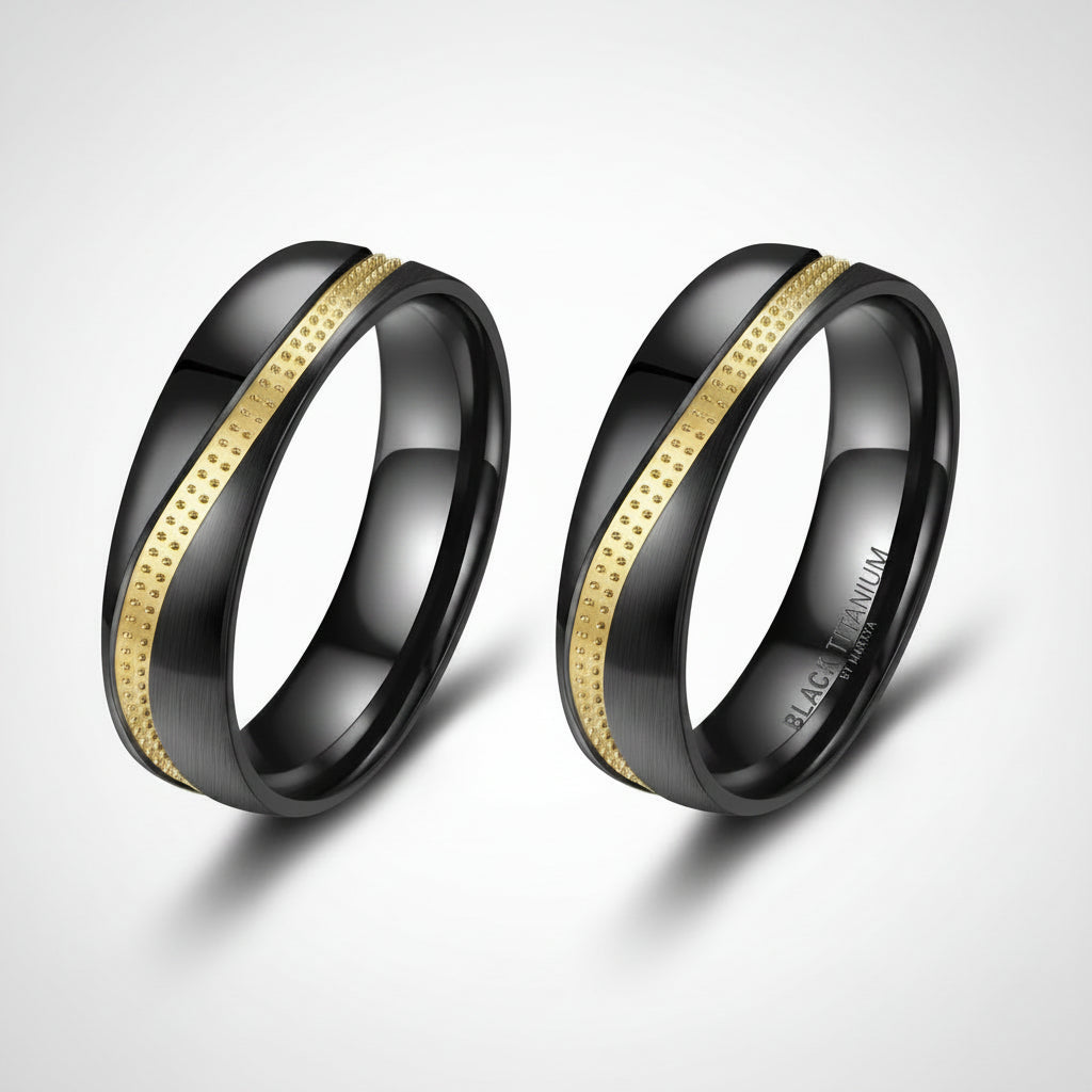 Black titanium ring with yellow gold wave