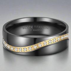 Obsidian Tide - Black Titanium & DIamond Set RIng