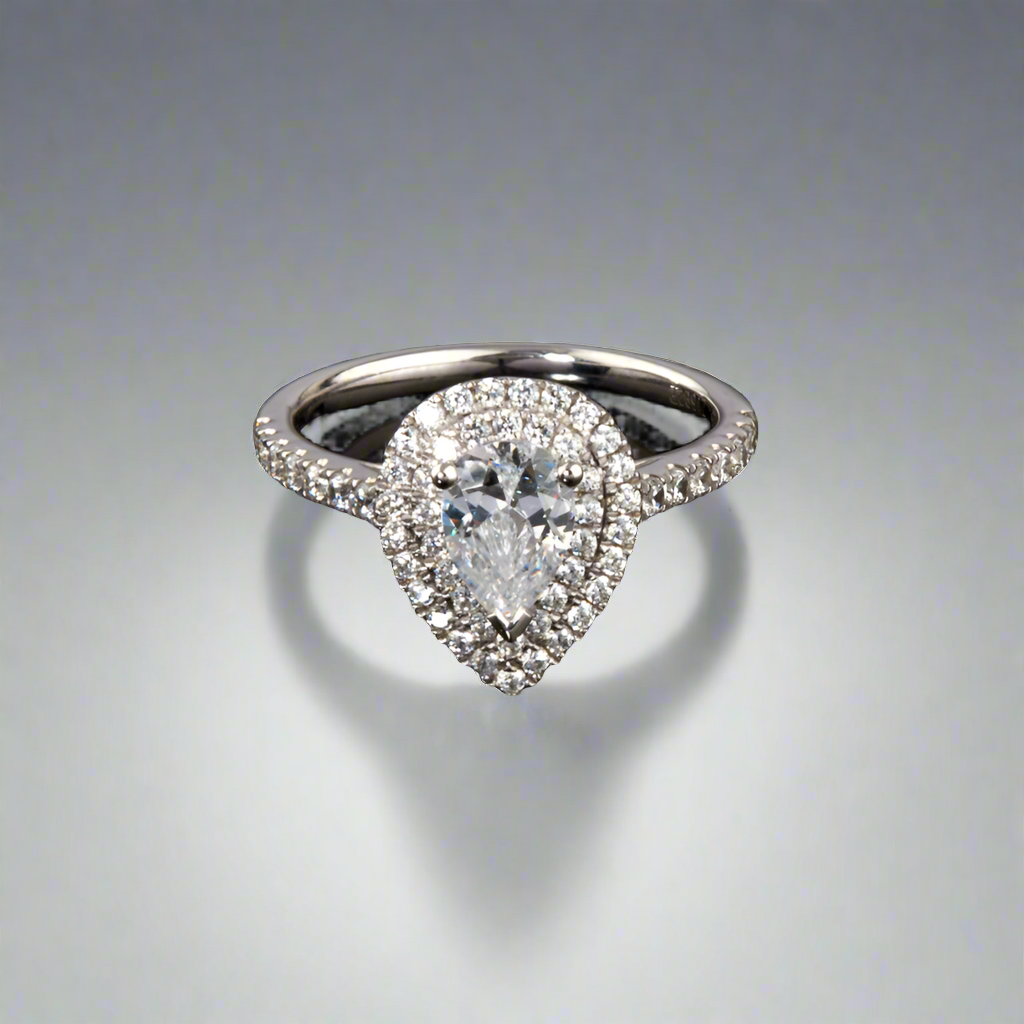 Pear Shaped Diamond Double Halo Ring