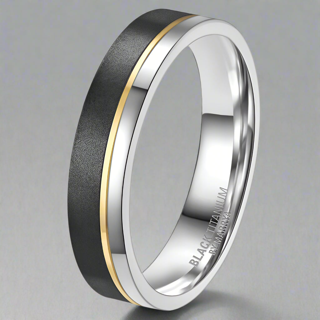 Black Titanium Ring with yellow gold detail