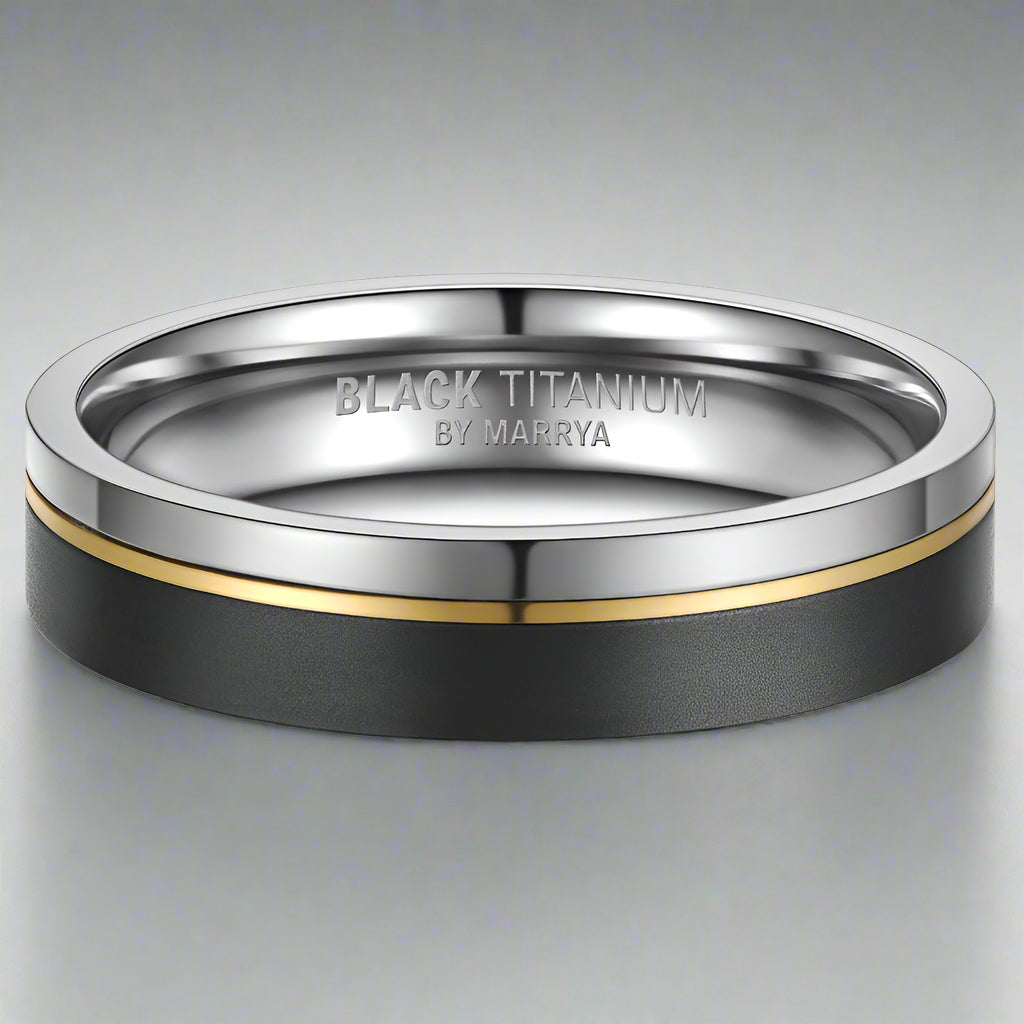 Black Titanium Ring with yellow gold detail