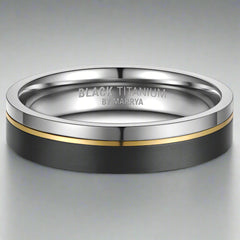 Black Titanium Ring with yellow gold detail