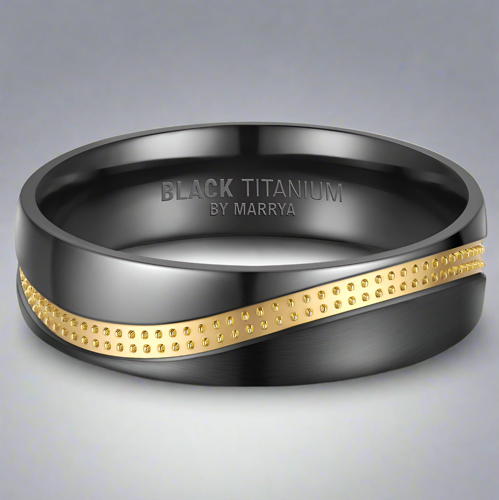 Obsidian Wave - Black Titanium and 14ct Yellow Gold Ring