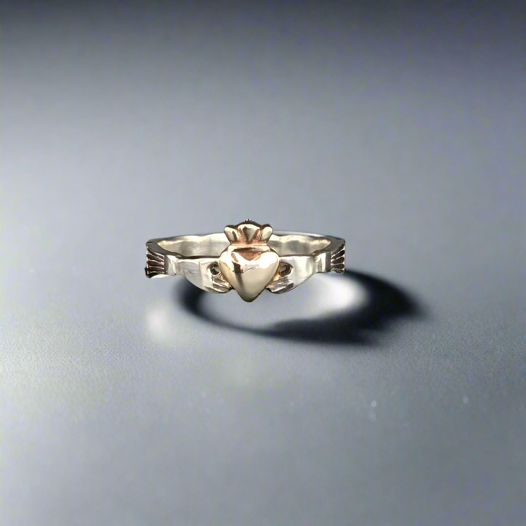 Claddagh ring with solid 10ct yellow gold heart 