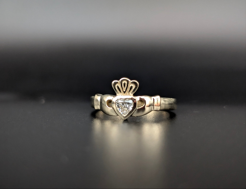 Solid Gold Claddagh Ring with Gemstone Heart