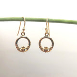 micro gold claddagh earrings hanging - doyle design dublin