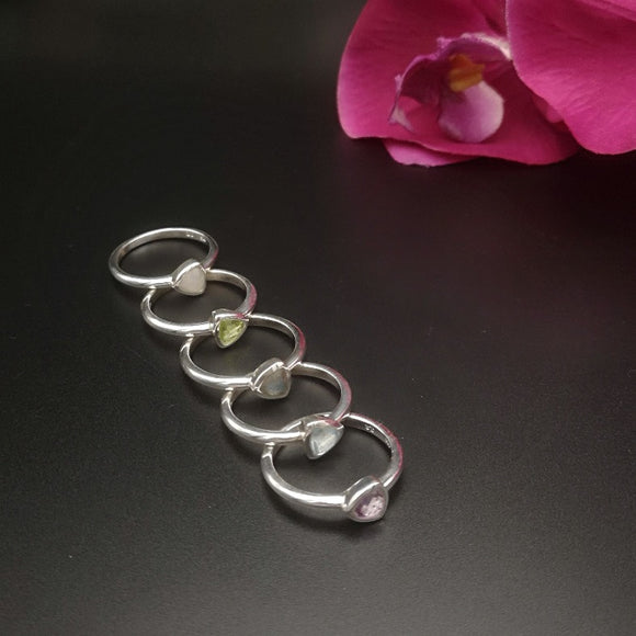 Triangle gemstone silver stacker rings - doyle design dublin