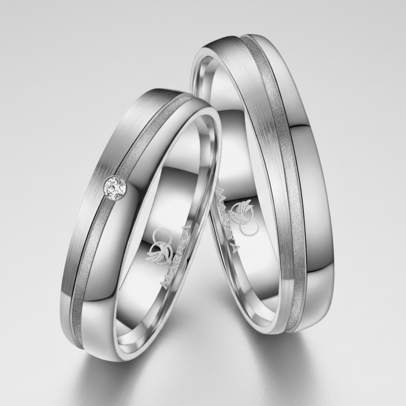 Titanium matching wedding set