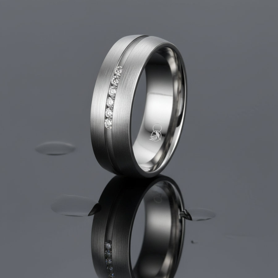 titanium ring set with cubic zirconia