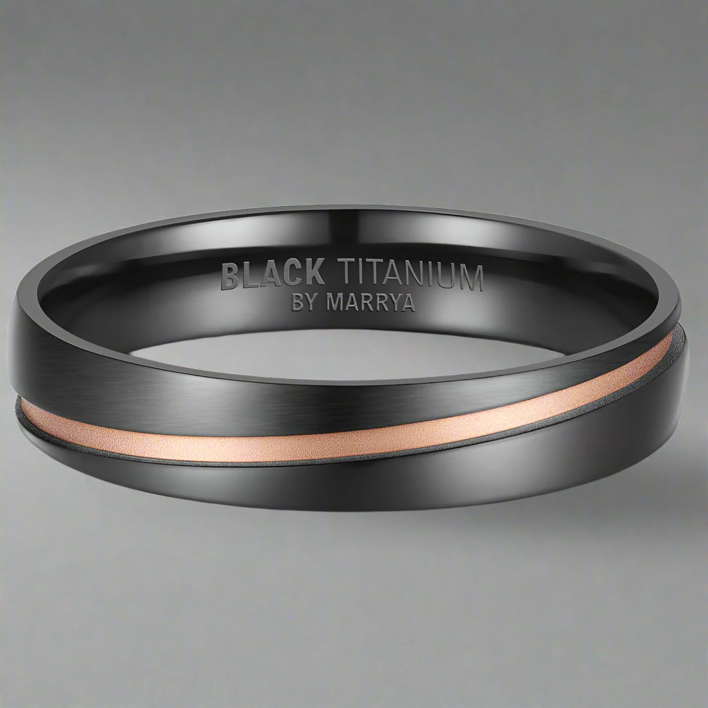 black titanium ring withe rose gold details
