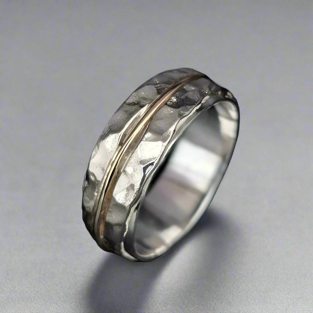 two tone wedding ring with hammered effect - doyle design dublin