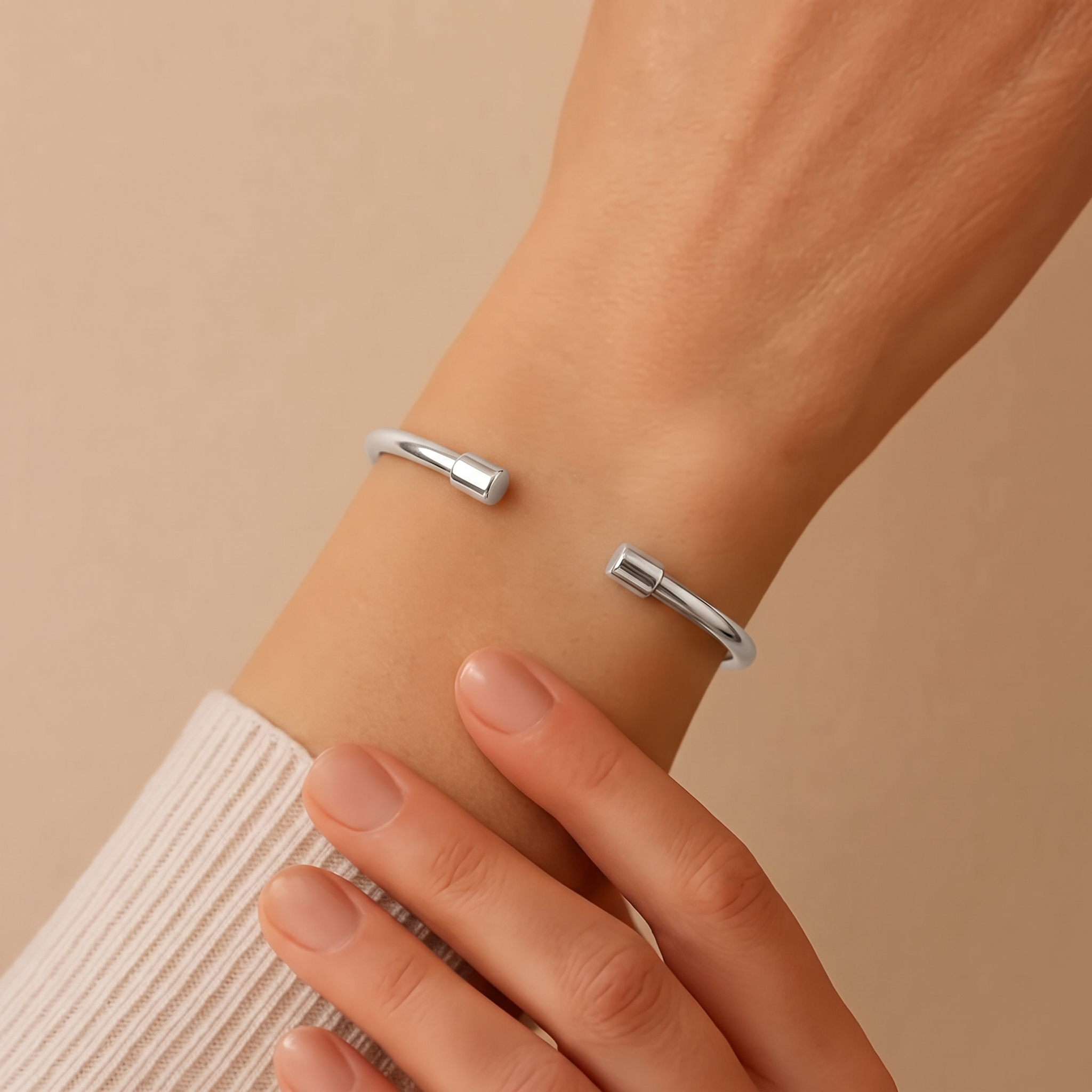 Cap End Torc Bracelet - Sterling Silver & Gold Bracelet